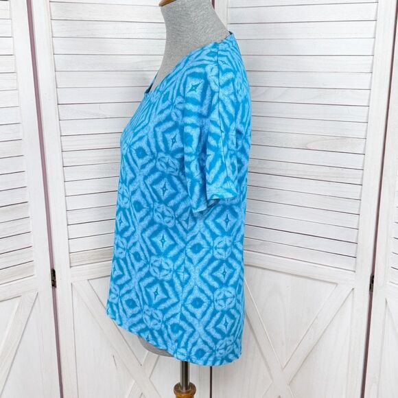 Fresh Produce Geometric Print Hemp Cotton Short Sleeve Shirt Blue Small - Picture 2 of 11